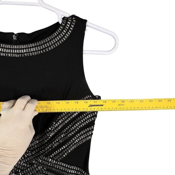 Tadashi Shoji Women M Tall Black Evening Gown Silver Beaded Elegant Jersey Dress - Picture 11 of 16